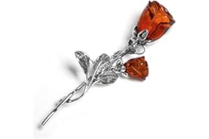 HENRYKA Amber 925 Sterling Silver Rose Brooch, Flower Statement Brooch, Cognac Amber Rose Pin, Accessory Pins, Collectable Jewellery