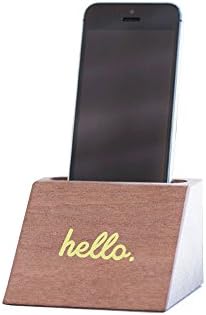 Miss Wood Woody Dock – Wood Phone Stand with Hello Design, Yellow