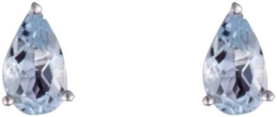 9ct White Gold Real Aquamarine 5x3mm Pearshape Claw Set Stud Earring