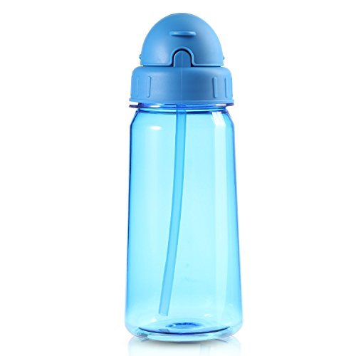 Water Bottle, Merit Straw Cups with Sliding Lid And Pop-up Straw For Baby, Toddler, Kids Drinking , Travel And School Bottle, BPA free, Leak Proof, Crash Proof, High Temperature Resistance (Blue)