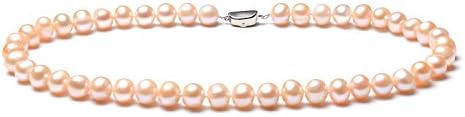 Wonvin Women Pink Cultured Freshwater Pearl Necklace Near Round 10-11mm Elegant Gift for Ladies,18 inch Choker Length with 925 Silver Clasp