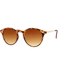 Cheapass Gafas de Sol Negro Lentes Redondos Marrón Leo Vintage Mujer Hombre