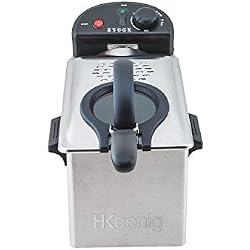 H.Koenig Friteuse électrique Semi Professionnelle DFX300 Manuelle 3L Inox Compacte Air chaud, Filtre anti-odeurs, Température réglable, Poignées thermo-isolées, Panier amovible