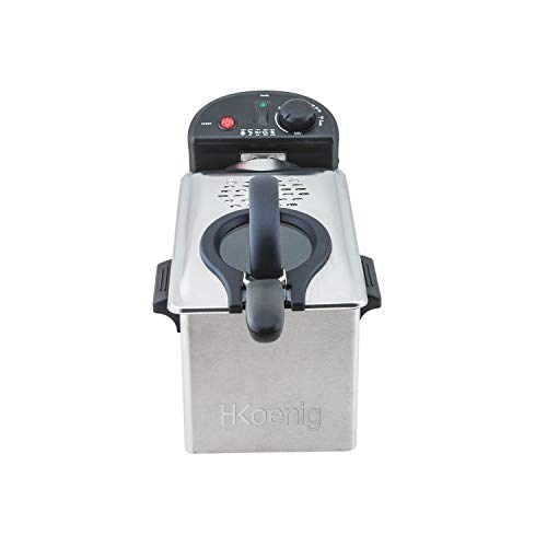 H.Koenig Friteuse électrique Semi Professionnelle DFX300 Manuelle 3L Inox Compacte Air chaud, Filtre anti-odeurs, Température réglable, Poignées thermo-isolées, Panier amovible