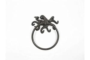 Hampton Nautical Cast Iron Octopus Towel Holder 6" – Vintage Wall Decor – Beach Living