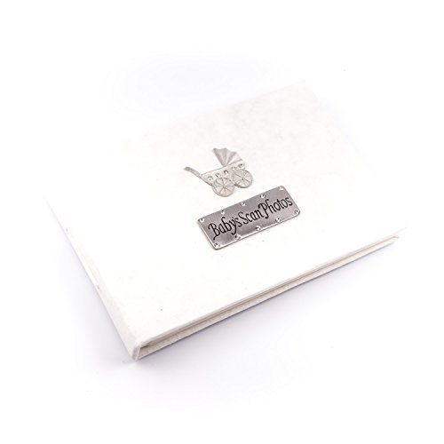 Metal Planet LtdBaby's Scan Photo album with sparkly pram design - soft white (holds forty 6x4 inch photos)