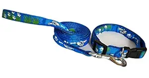 Woofy Dog Collar and Leash Set Puppy Printed, Adjustable Nylon Collar with Leash for Small and Medium Dogs, Color-Full Collar Leash Set for Puppies, Dog & Cat 15 MM (Blue)