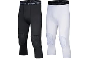 HULG Pantalones Acolchados con Rodilleras Pantalones De Compresión Capri 3/4 para Baloncesto Fútbol Béisbol Tallas para Jóvenes Y Adultos