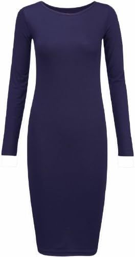 NEW WOMEN PLUS SIZES PLAIN MIDI LONG SLEEVE DRESS JERSEY MAXI BODYCORN DRESS UK SIZE 8-26 (UK 24-26, NAVY)