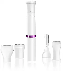 Painless Facial Hair Removal for Women, 4 in 1 Hair Remover Includes Facial Shaver, Eyebrow Trimmer, Bikini Trimmer, Body Shaver-USB Rechargeable (White)