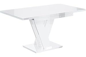 ‎ALTDECOR ALTDECOR Esstisch ausziehbar, ideal als Küchentisch, Esszimmertisch - oder Wohnzimmertisch, solide Konstruktion aus Möbelplatte, 120-160x80x75 cm - Hochglanz Weiß - ASIV