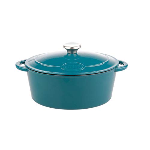 Sitram 712957, Cocotte Tradifonte ovale en fonte émaillée 4 Litres - Extérieur bleu, intérieur blanc mat - bouchon en inox - toutes sources de chaleur y compris induction et four