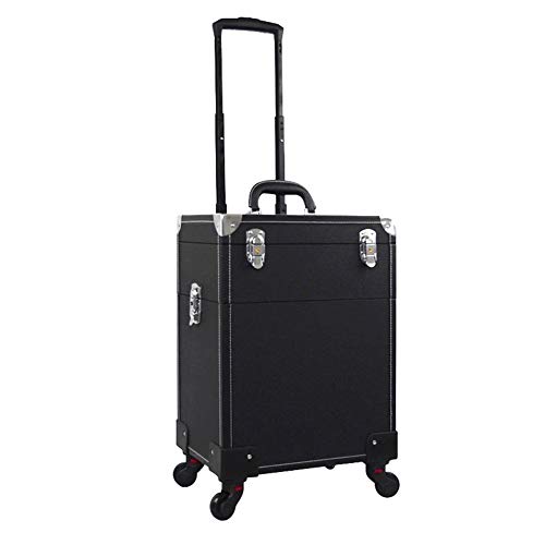 Professional Cosmetic Cases Trolley Makeup Rolling Train Case Aluminum Rolling Artist Box with Removable Wheels Key Lock