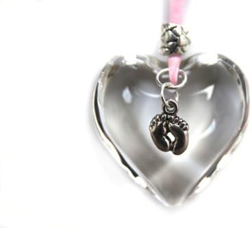 Handmade Hanging Glass Heart Decoration for New Baby Girl, Shower or Christening Gift
