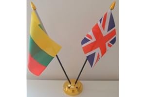 UKFLAGSHOP Lithuania Lithuanian Union Jack 2 Flag Friendship Desktop Table Centrepiece Flag Flags With Gold Base Ideal For Party Conferences Office Display