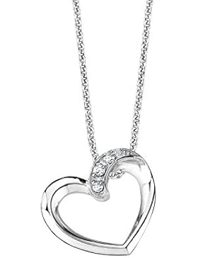 s.Oliver Damen Kette 45 cm mit Herz-Anhänger 925 Sterling Silber veredelt mit weißen Zirkonia