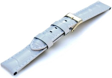 White Genuine Leather Crocodile Pattern 18L Watch Strap GP Clasp