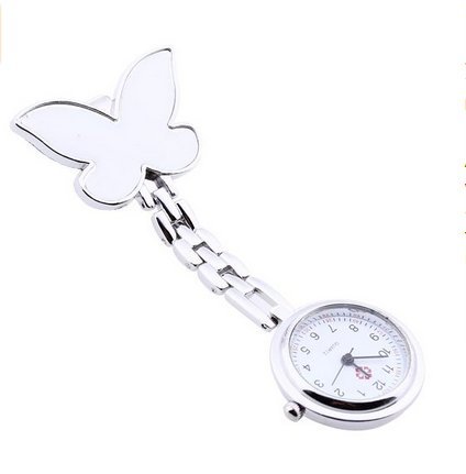 Preisvergleich Produktbild TOLEAP Schwesternuhr Pulsuhr Ansteckuhr Krankenschwesteruhr Quarz Butterfly Motiv weiß