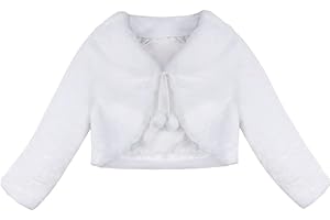 JanJean Cardigan Bébé Fille Manteaux Courtes Faux Fourrure Boléro Soirée Cérémonie Enfant Veste Manches Longue Blanche Noir 1-10 Ans XS-XXL