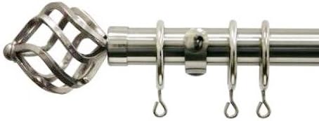 Forge 28-32mm Heavy Duty Telescopic / Extendable Metal Curtain Pole Set 4ft-7ft (1.2m-2.1m) in Brushed Steel Complete with Sugar Basket Finials, Rings and Brackets
