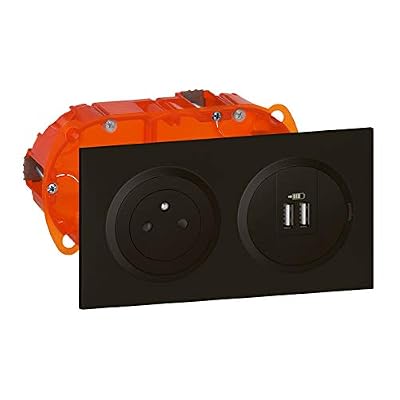 Legrand LEG300409 KIT2P+T/2XUSB PREC NR Kit prise de courant Surface + module de charge 2 USB TypeA dooxie 2,4A précâblés finition noir, Orange