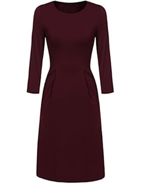 Keland Damen Etuikleid Rundhals Langarm Einfarbig, Geeignet für Paty, Freizeit, Büro und Hochzeit