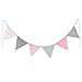 Produktbild BAKHK 2 m Länge, 6Wimpel, Wimpelkette Rosa Grau Weiß, Stoff-Girlande, farbenfrohe Deko für Kinderzimmer, Baby Geburtstage