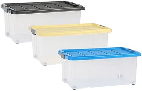 axentia Aufbewahrungsbox mit Rollen & Deckel, Stapelbox aus Kunststoff