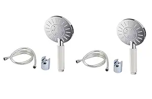 ANMEX Adjustable White Rain Spray Hand Shower with 1mtr ABS Shower Tube and Wall Hook-(Pack of 2) (Chrome Finish)