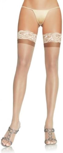 Leg Avenue women thigh stockings with silicone lace top in beige one size 36 to 38