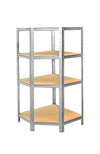 shelfplaza® HOME Étagère d'angle galvanisé de 155x90x60 cm avec 4 portants - étagère modulaire pour nos étagères de 60 cm de profondeur - Étagère d'entrepôts garage grenier atelier maison