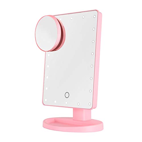 Vinsani Pink Screen Makeup Mirror with 22 LED Lights, Lighted Vanity Dressing Table Mirror with Touch Dimmable Memory Function and 5X Magnification Spot Mirror, Black (Battery Not Included)