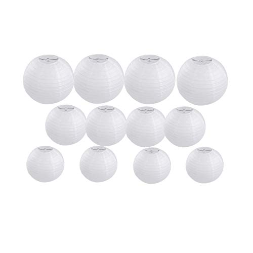 Preisvergleich Produktbild Workbees Papierlaternen Lampenschirm Weiß LED Papier Laterne Garten Hochzeit Draußen Deko Lampion Vershiedene Größen 12 Stücke (30cm, 25cm, 20cm) x 4