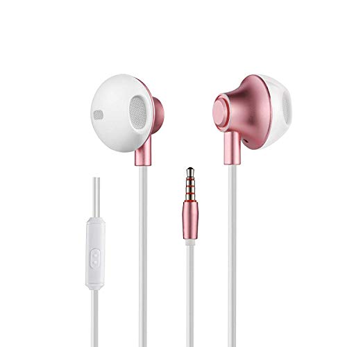 Auriculares con Cable, Bealviy Oro Rosa 3.5mm Metal Auriculares Intrauditivos con Cable, Auriculares Estéreo con Microfono, Compatible con Phone, Android, Huawei, XiaoMi, One Plus