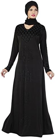 Triveni Women's Attractive Black Colored Stone Worked Lycra Brasso Readymade Burka by
