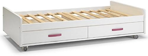 Sturdy and Practical Children's Mate's Bed - with Underbed Storage - Includes Wheels - A Beautiful and Functional Addition to your Child's Bedroom (46 cm H x 100 cm W x 190 cm D Size, Lacquered White / Pink)