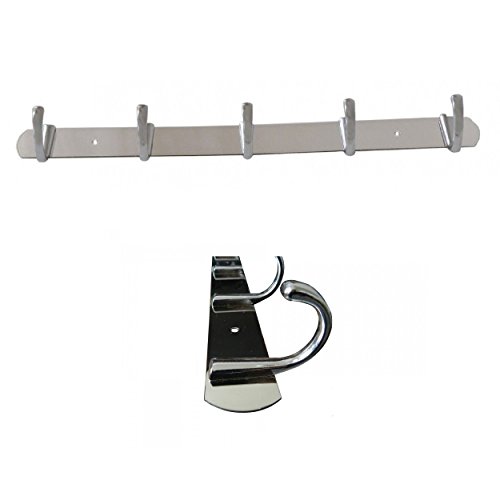 Wandhandtuchhalter mit fünf 5 Haken Handtuchhaken Bad Wandhaken Garderobenleiste aus verchromtem Edelstahl Silber Chrom