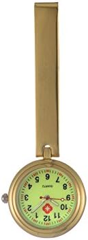 Ellemka JCM-1020 – Exquisite Nurse Watch FOB Medical Tunic Analog Functional Hospital Care-r Quartz Clip Pin Brooch Crystals Fashion Trend Art Design Luminescent Dial - Color Gold