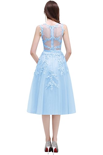 MisShow Robe de Cocktail Chic Soirée avec Appliques en Mousseline et Tulle Florale avec Dentelle Style Vintage Grande Taille Bleu Ciel 32