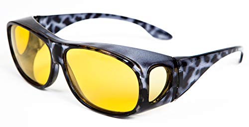 Opticaid - Gafas de visión nocturna para conducir por la noche, diseñadas para llevarse sobre gafas graduadas, con lentes polarizadas antirreflejos, color negro