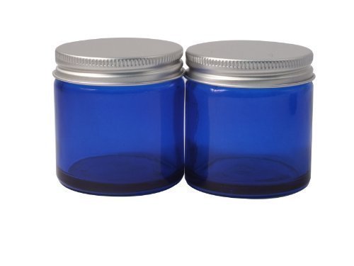 Two 60ml Empty Blue Glass Jars with Aluminium Lid for Aromatherapy, Cosmetics and Cream