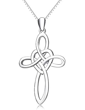 YFN Kette Damen Silber Halskette 925 Sterling Silber Keltisches Kreuz Anhänger 