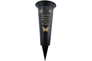 SHOPIOR Memorial Grave Vases Ornaments Plastic Flower Holders - Butterfly Spike Grave Flower Vase Holders with Funeral Verses for Your Loved Ones - Black (Always in my thoughts)