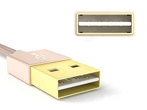 3-er-Pack USB auf Micro USB Kabel Reversible Datenkabel mit Nylon für Ladekabel Samsung Galaxy S5 S6 S7 Edge mini A5 A3 2016 Huawei Mate 8 Handy 1m lang 2A Gold - 4