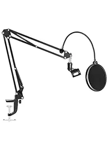 CLAPONE POP filter with ZZ-35 Microphone Stand for Dynamic Condenser Microphone Voice recording and singing 6-Inch Diameter Double Mesh Screen