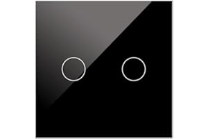 M LEDME WESA - Double interrupteur tactile en verre noir encastré, boîtier en verre avec écran tactile, avec matériel de montage et indicateur LED