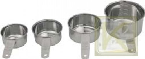 4 Edelstahl Messbecher Messlöffel Cup Tassen Maße messen Cupmeasures abmessen Bechermaß Maß