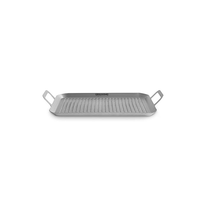 Edelstahl Grillplatte 37 X 25 X 18 Cm Von Grillsome Grillschale Mit Gitterfrmiger Perforierung Und Griffen Grillkorb Servierschale Fr Gasgrill Backofen Korrosionsbestndig Edelstahl Grillzubehr