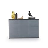 Kommode Sideboard Ben V3, Korpus in Schwarz matt / Fronten in Grau Hochglanz - 