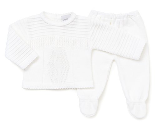 Baby Boys 2 pieces Knitted Leggings & Jumper Set For christening, Special occassions (3-6mths, White)